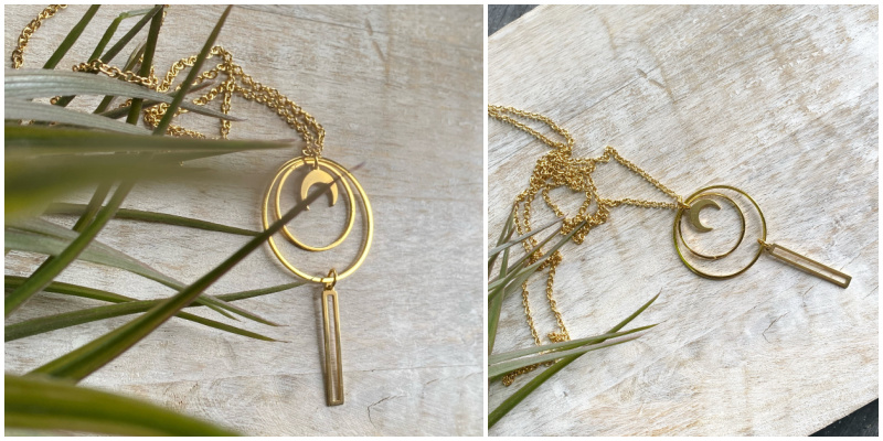 Gold Geometric Moon Long Necklace