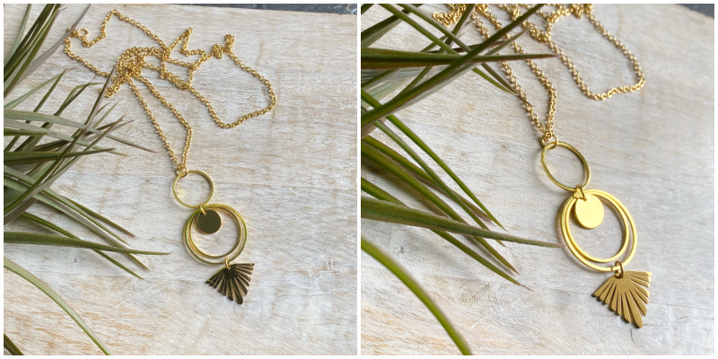 Gold Sunburst Geometric Long Necklace