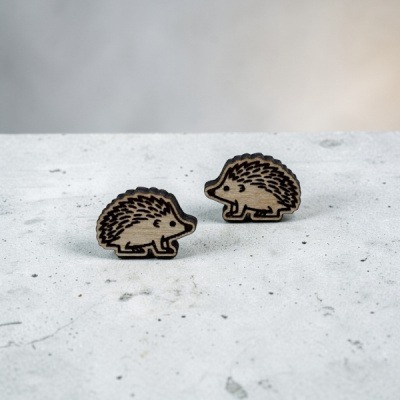 Hedgehog Engraved Wood Stud Earrings