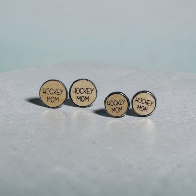 Hockey Mom Wood Stud Earrings