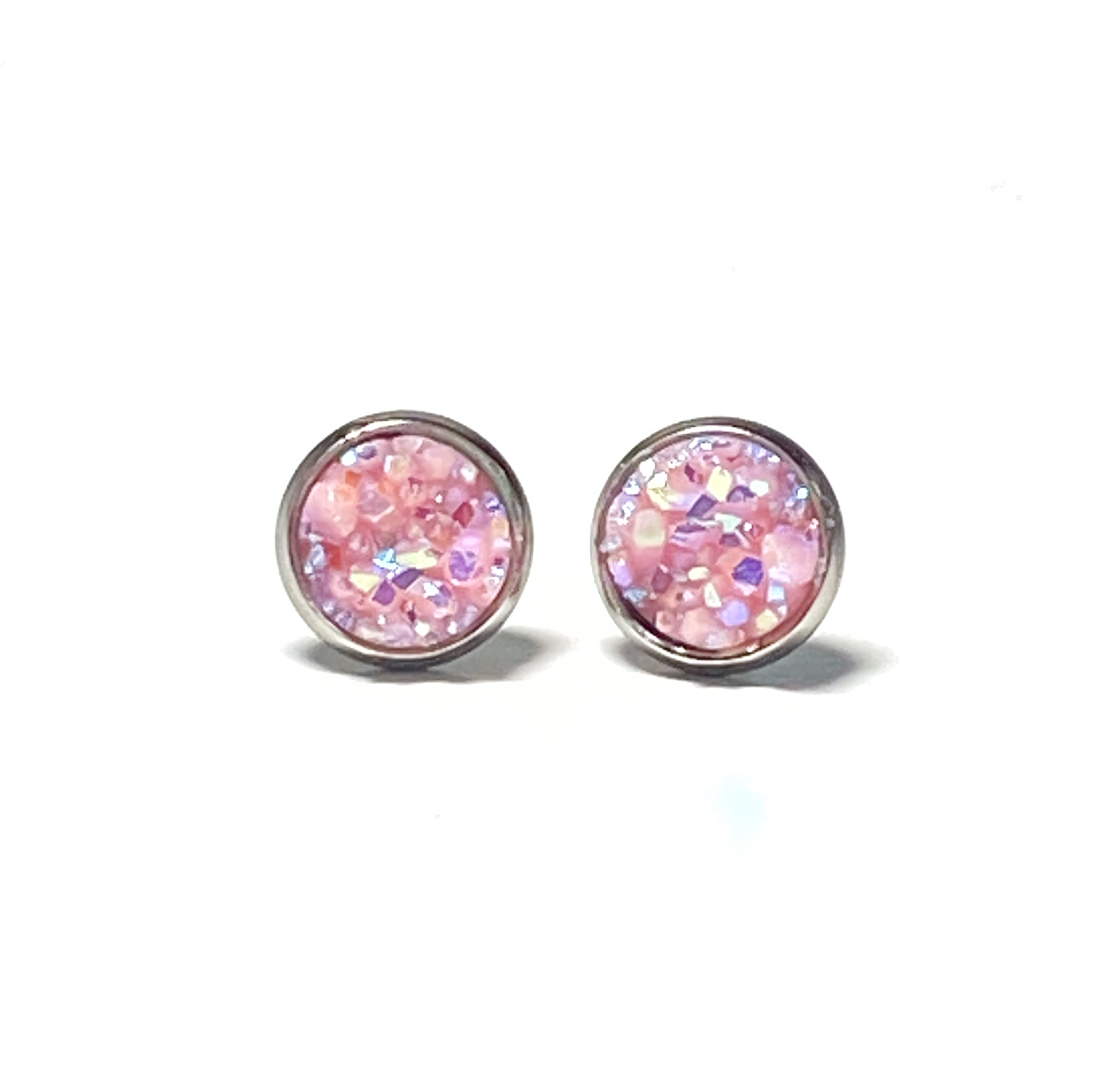 8mm Pink Geode Earrings