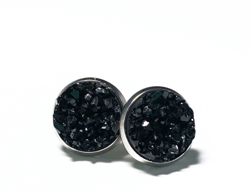 10mm Black Geode Earrings