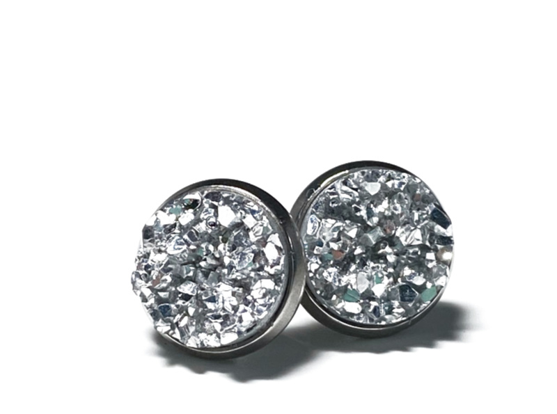 10mm Silver Geode Earrings