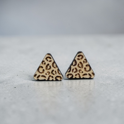 Leopard Triangle Wood Stud Earrings