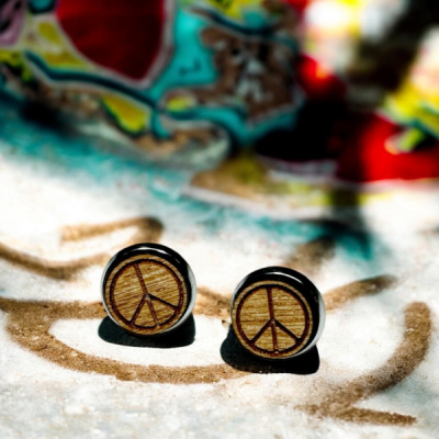 Peace Sign Wood Stud Earrings