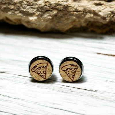 Pizza Wood Stud Earrings