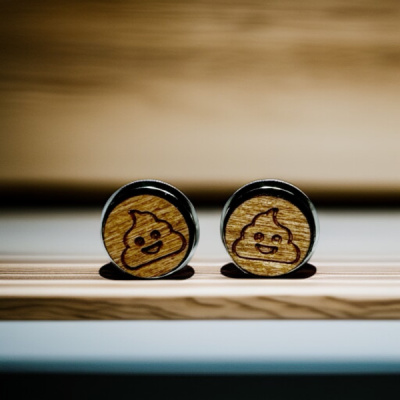 Poop Emoji Wood Stud Earrings
