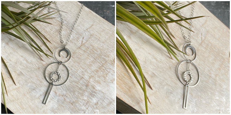 Silver Circles Moon Long Necklace