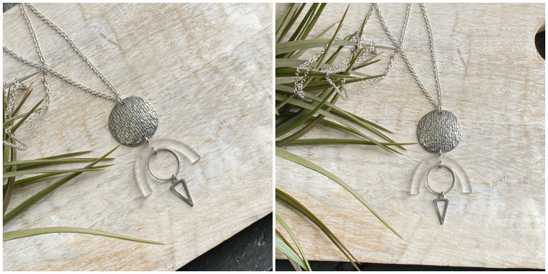 Silver Clear Acrylic Arch Long Necklace