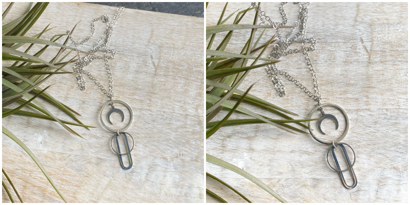 Silver Geometric Moon Long Necklace