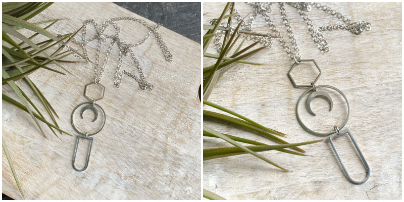 Silver Geometric Hexagon Long Necklace