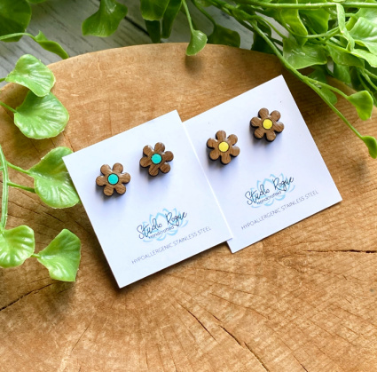Flower Wood Stud Earrings