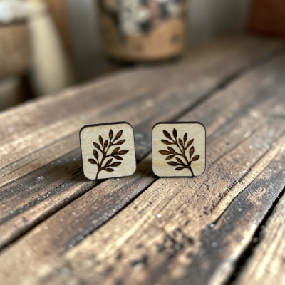 Botanical Square Wood Stud Earrings