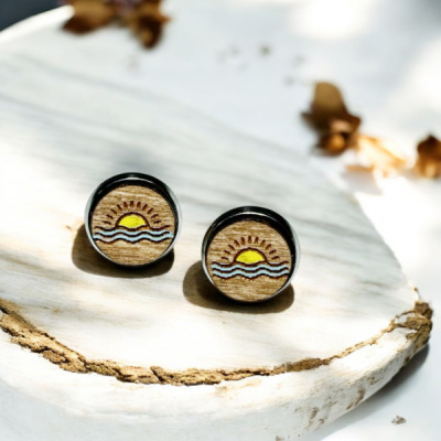 Sunshine & Waves Wood Stud Earrings