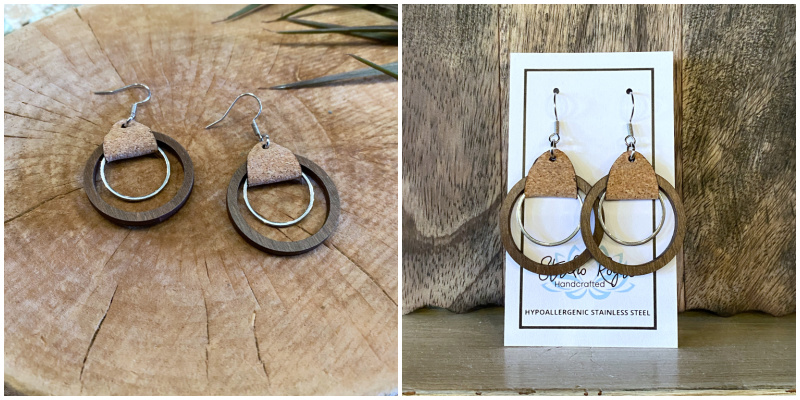 Walnut Circles and Cork Earrings