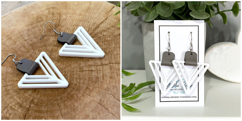 White Acrylic Triangle Leather Earrings