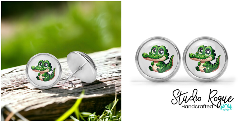 Baby Gator Image Earrings