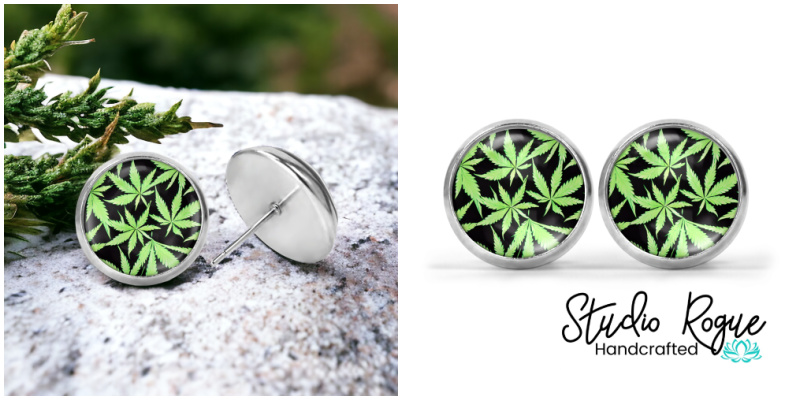 Black Cannabis Image Earrings