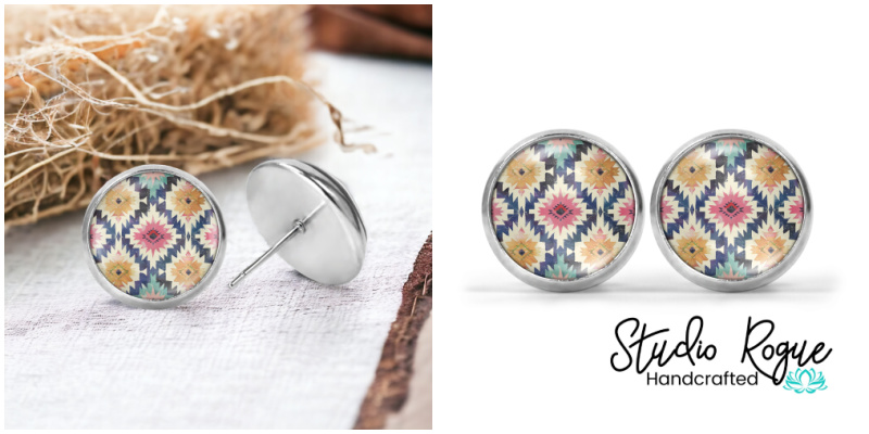 Blue Aztec Image Earrings