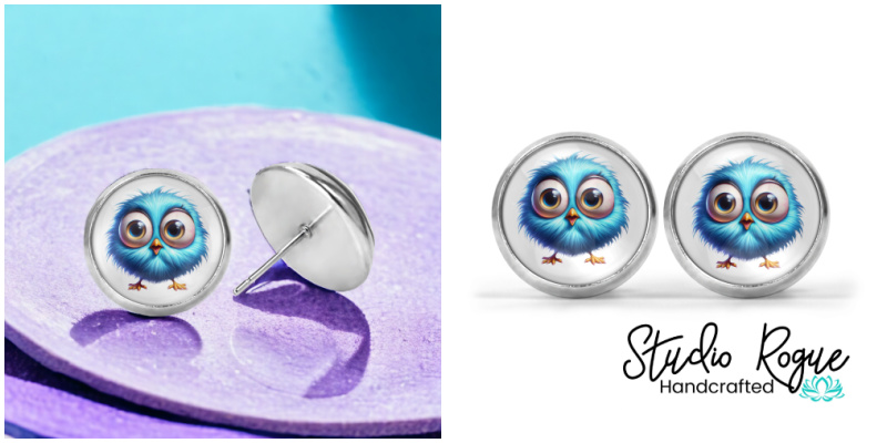Baby Blue Bird Image Earrings