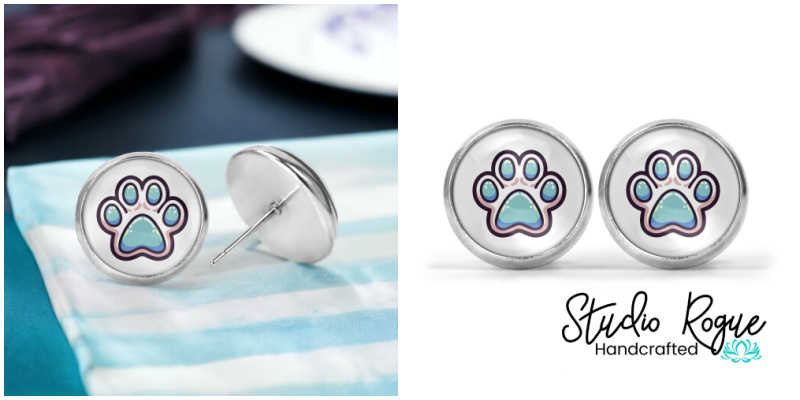 Blue Paw Image Earrings