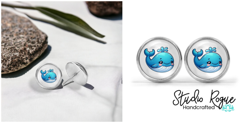 Blue Whale Image Earrings