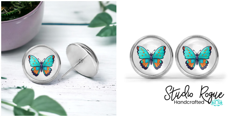 Blue Butterfly Image Earrings