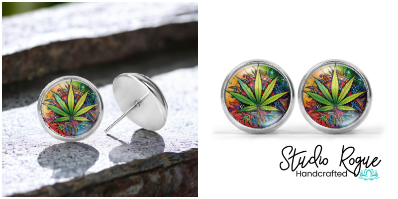 Cannabis Burst Image Earrings