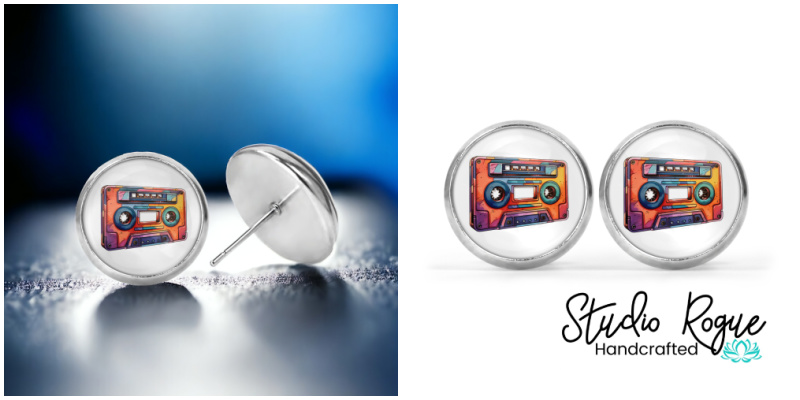 Retro Cassette Tape Image Earrings