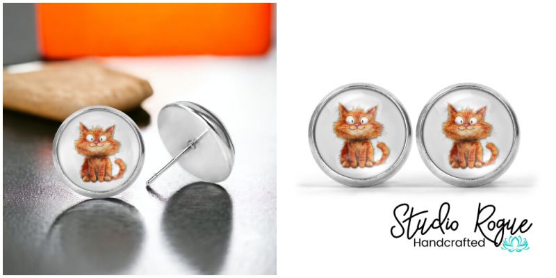 Orange Cat Image Earrings