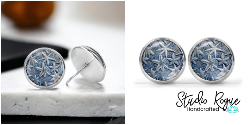 Denim Starfish Image Earrings