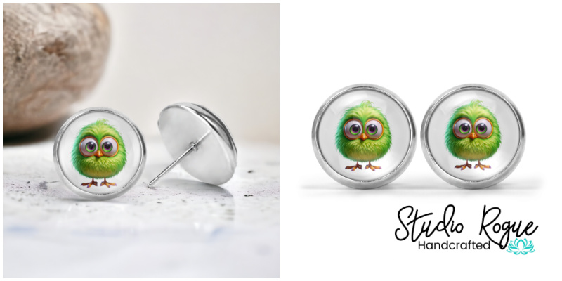 Green Birdy Image Earrings
