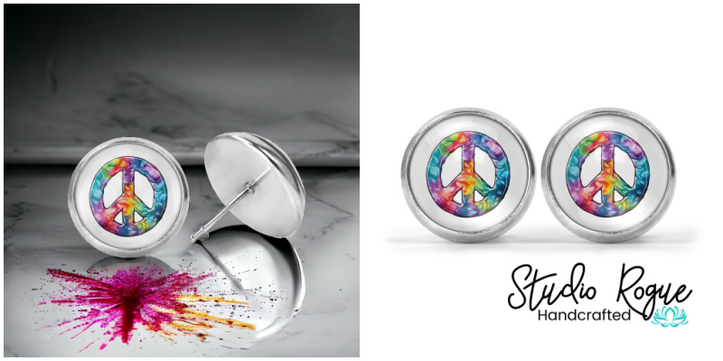 Groovy Peace Sign Image Earrings