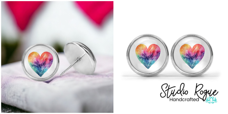 Watercolor Heart Image Earrings