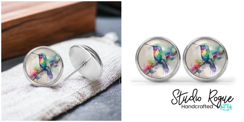 Hummingbird Image Earrings