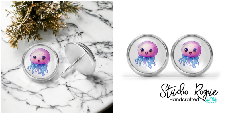 Purple Jellyfish Image Earrings