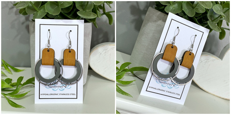 Leather and Grey Acrylic Earrings
