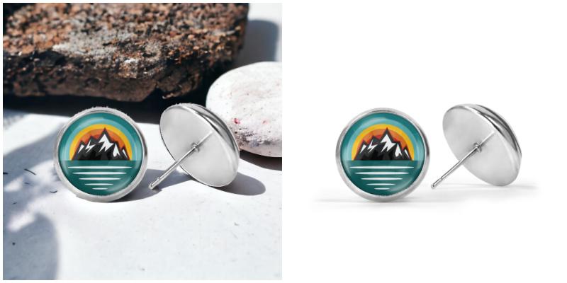 Teal Mountains Image Earrings