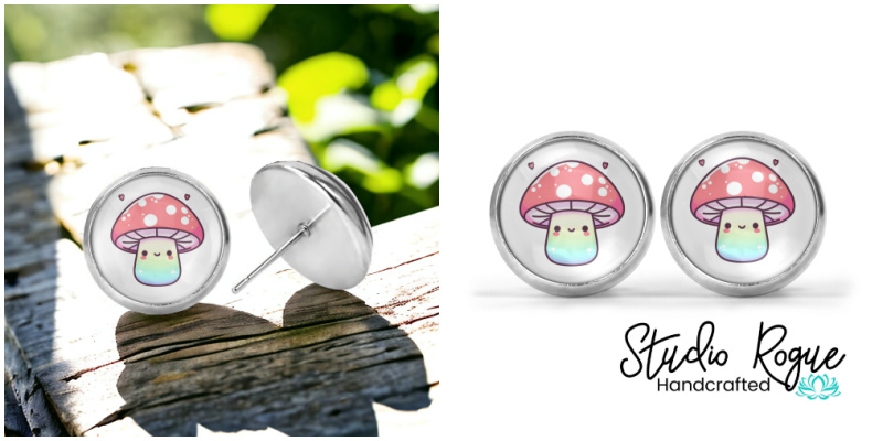 Pastel Mushrooms Image Earrings