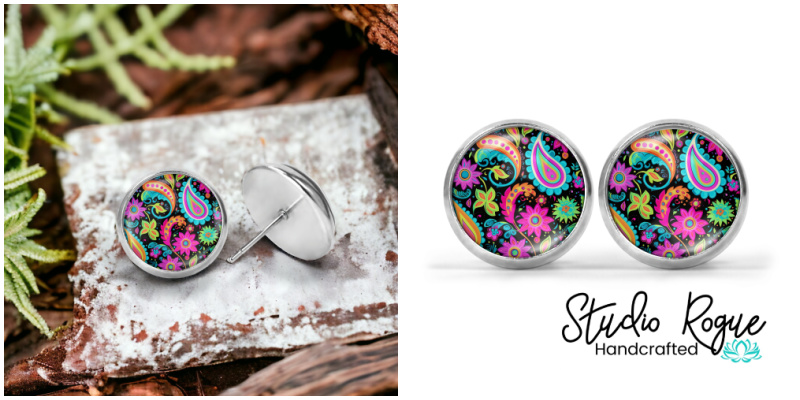 Neon Paisley Image Earrings