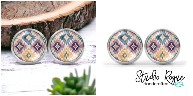 Pastel Aztec Image Earrings