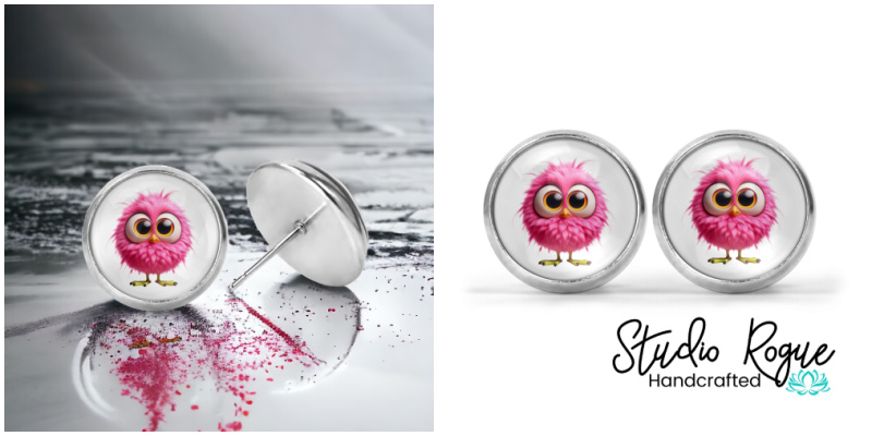Pink Birdie Image Earrings