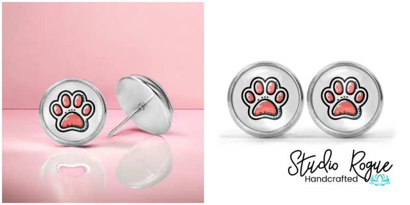 Pink Paw Image Earrings
