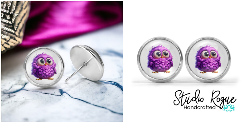 Purple Bird Image Earrings