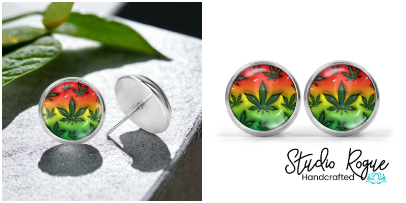 Rainbow Cannabis Image Earrings