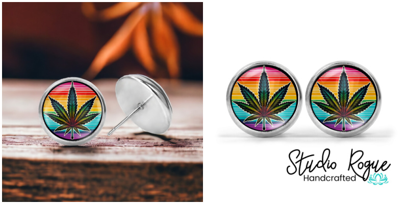 Pot Leaf Image Earrings