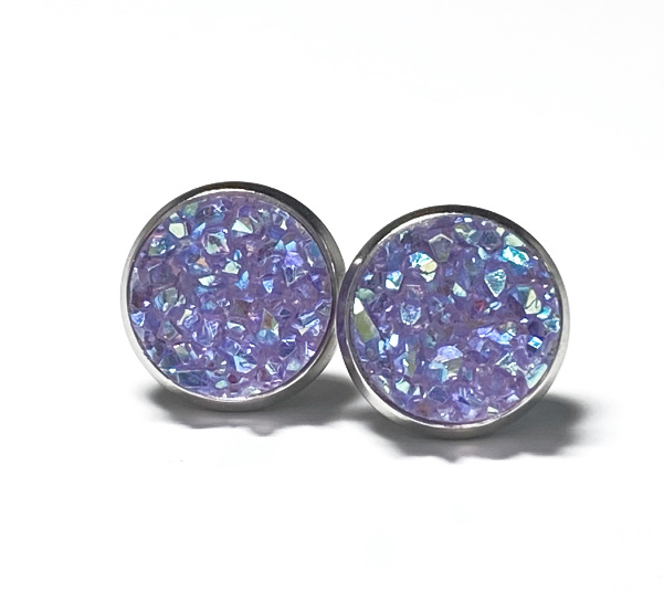 10mm Iridescent Lavender Geode Earrings