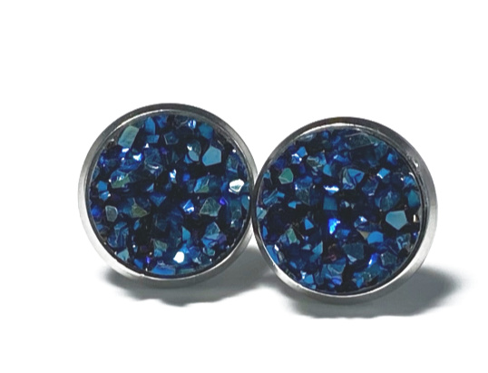 10mm Metallic Blue Geode Earrings