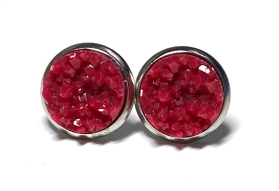 10mm Cranberry Geode Earrings