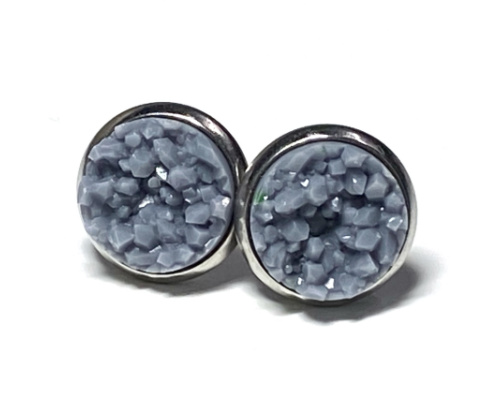 10mm Dark Grey Geode Earrings